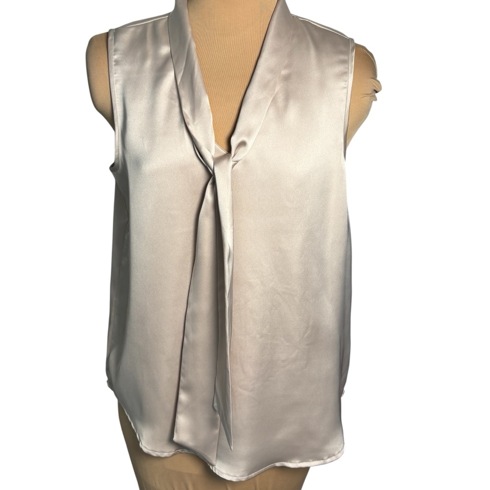 Joie Silk Sleeveless Blouse Medium Champagne Satin Tie Neck Draped Minimalist